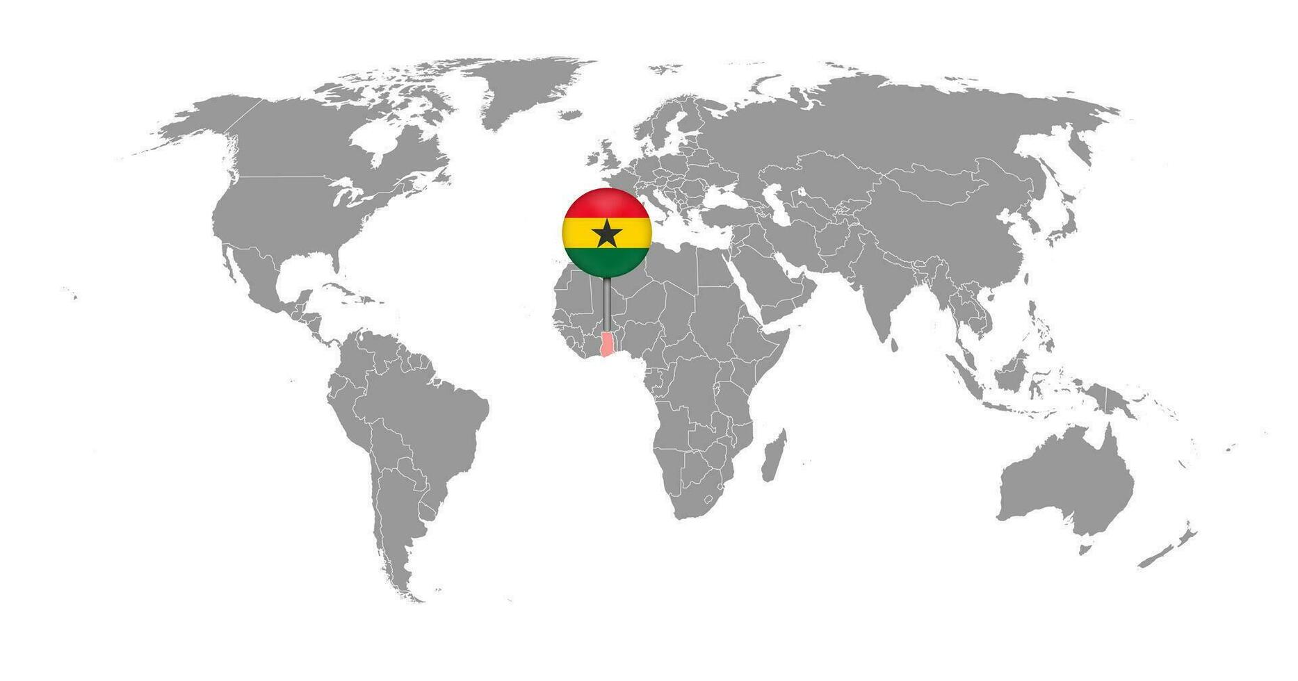 épinglez la carte avec le drapeau du ghana sur la carte du monde. illustration vectorielle. vecteur