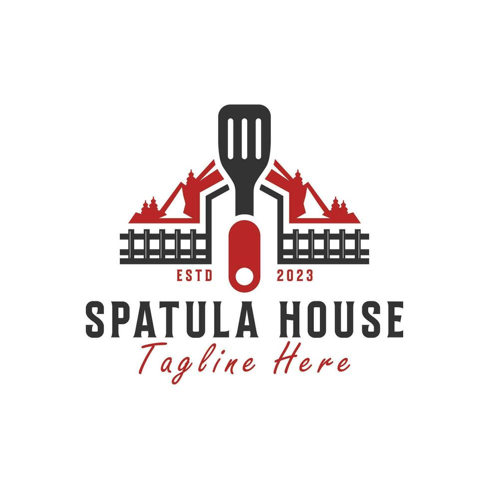 logo illustration de une spatule maison sur une Montagne vecteur