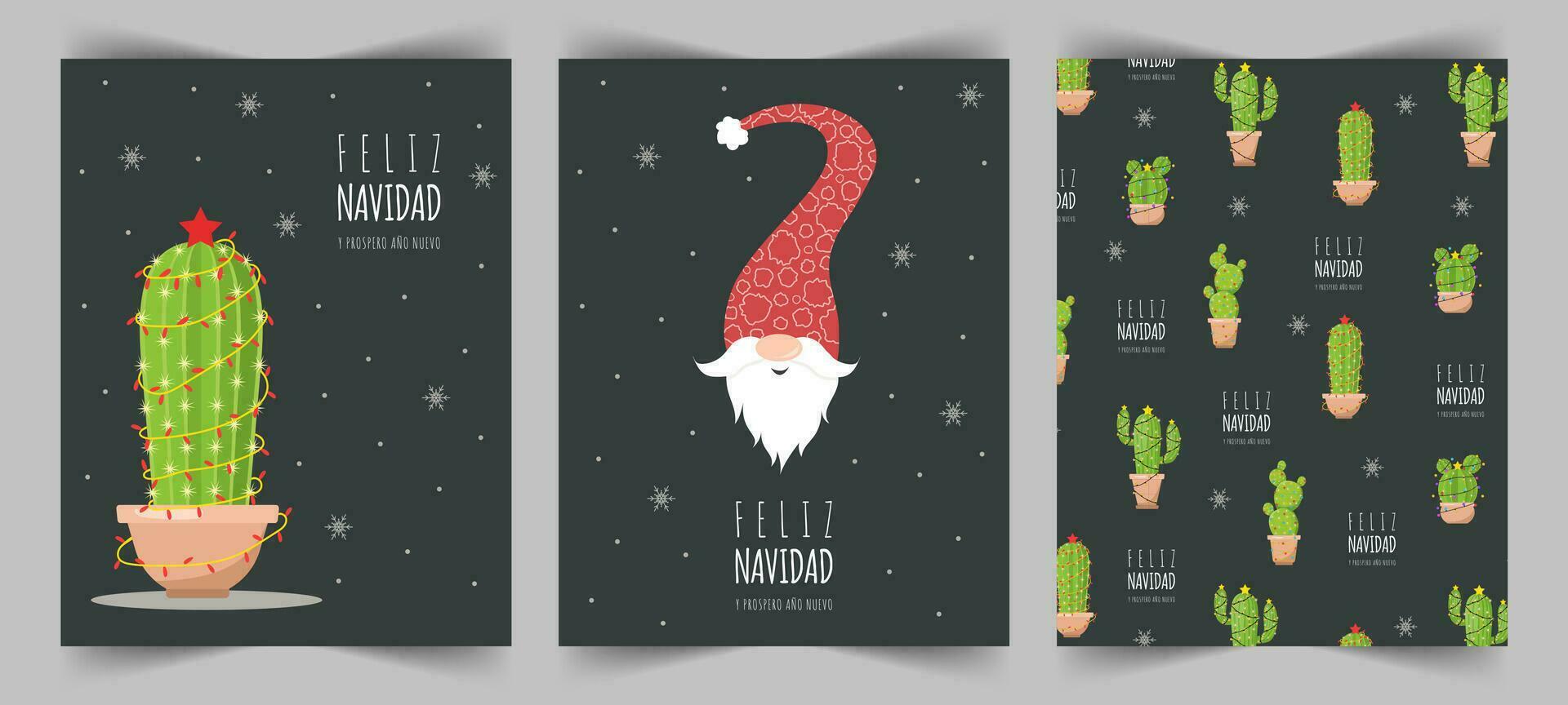 feliz navidad cartes avec mignonne Noël elfe et cactus. saison salutations. vecteur