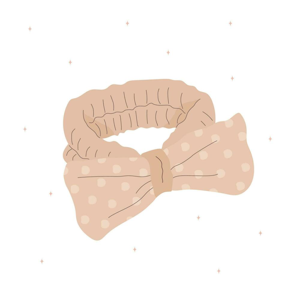 Bandeau avec polka points doux duveteux avec arc. femelle accessoire pour fait du cosmétique procédures pour peau se soucier. vecteur illustration dans plat dessin animé style