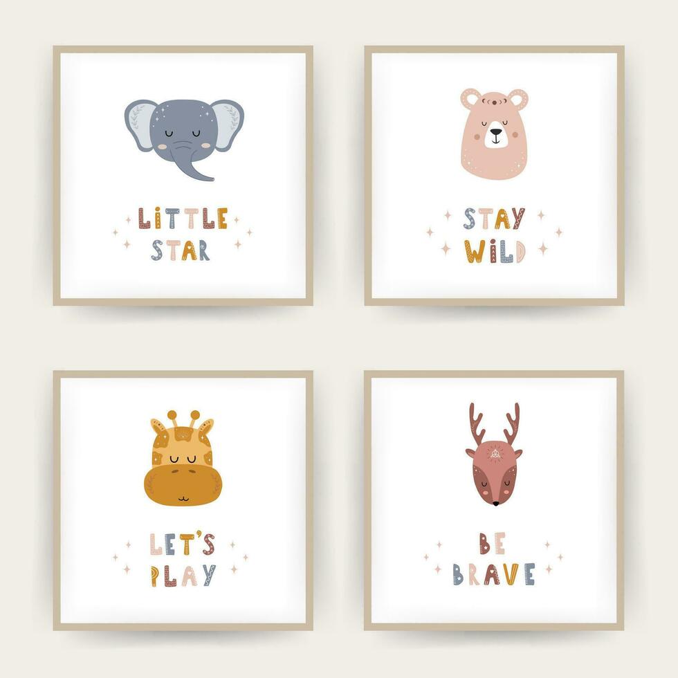 mignonne boho animaux. scandinave affiches pour les enfants fond d'écran et Accueil décor. mignonne pastel vecteur illustration dans dessin animé style