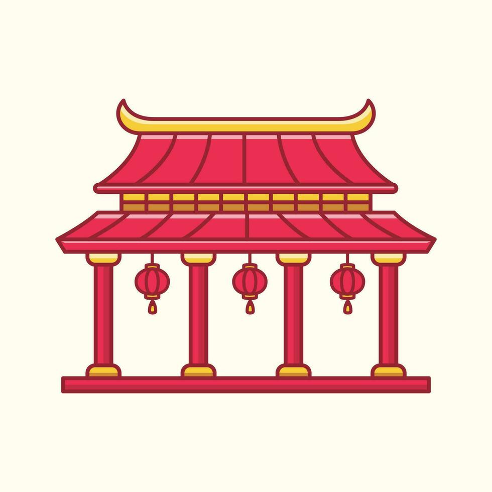 chinois temple, chinois traditionnel bâtiment illustration vecteur