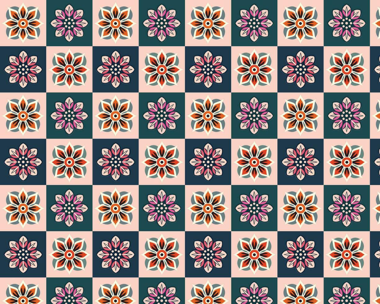 géométrique rose et bleu floral tuile modèle Contexte vecteur