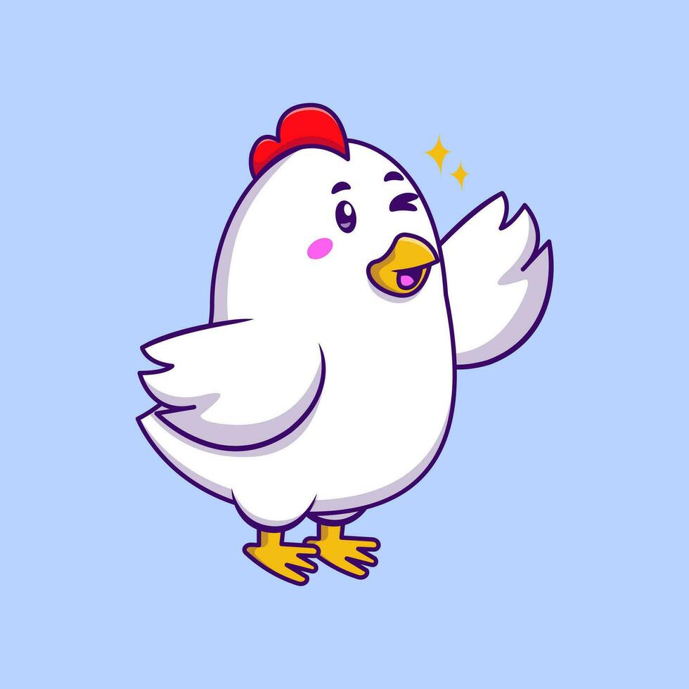 mignonne poulet clignotant yeux avec agitant aile dessin animé vecteur Icônes illustration. plat dessin animé concept. adapté pour tout Créatif projet.