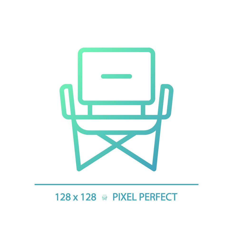 2d pixel parfait pente camping chaise icône, isolé vecteur, vert randonnée équipement mince ligne illustration. vecteur