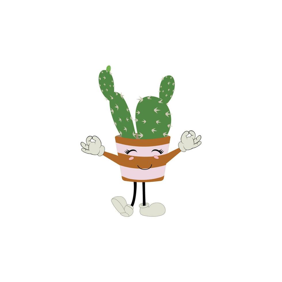 dessin animé cactus plante dans une pot personnage mascotte dans noir lunettes de soleil, dessin animé personnages autocollants. épineux plante dans différent pose, Actions et avec visage expressions vecteur