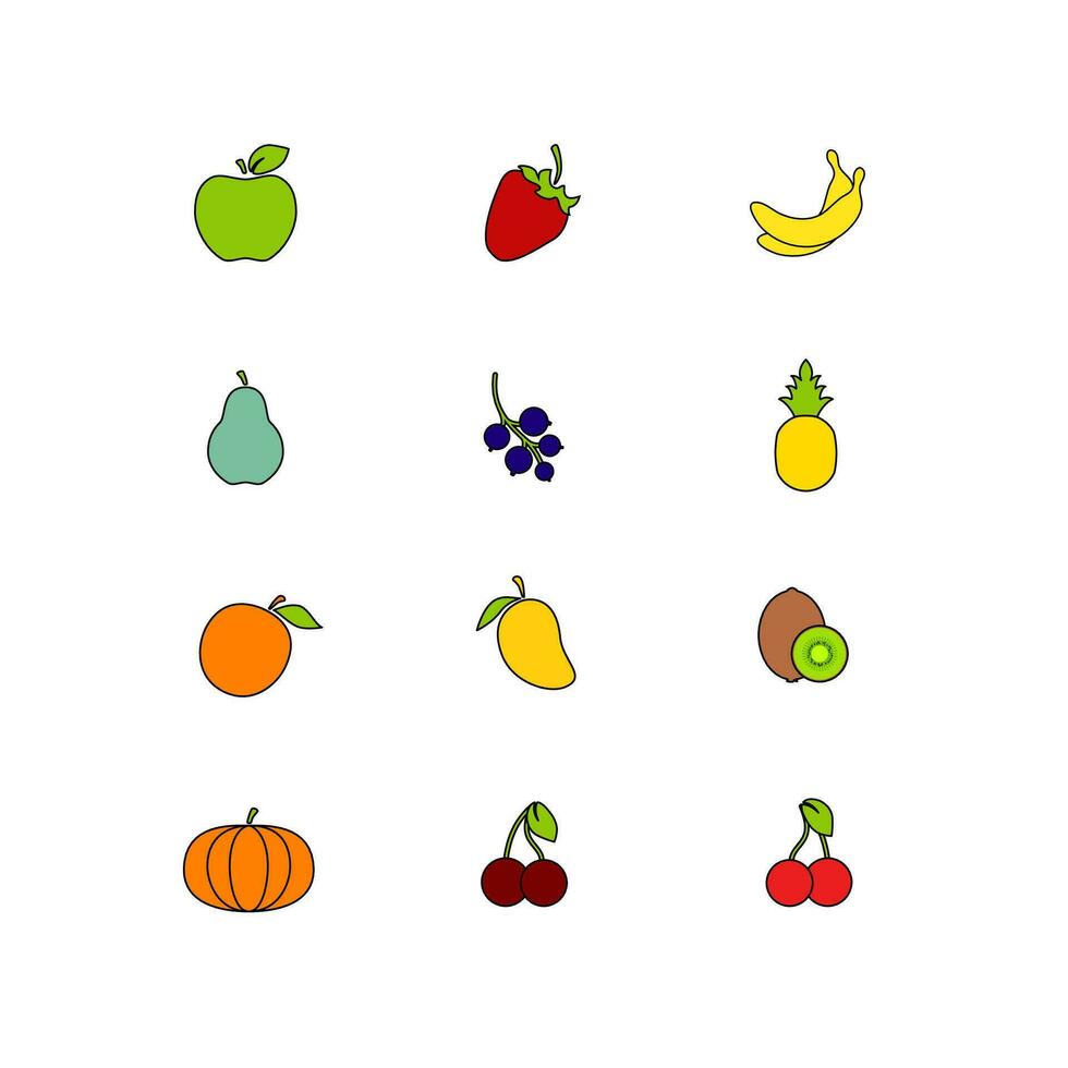 ensemble de fruit. en bonne santé nourriture collection. plat style avec accident vasculaire cérébral illustration. Icônes de différent fruit et baies. vecteur isolé sur blanc Contexte