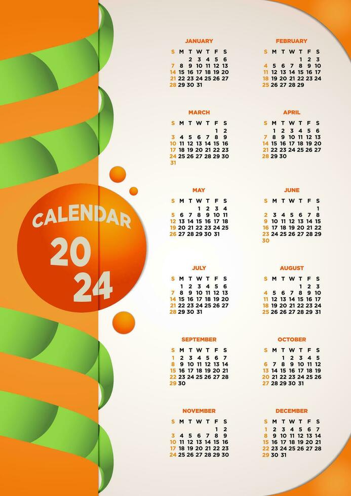 vecteur modèle calendrier 2024 Orange fruit thèmes