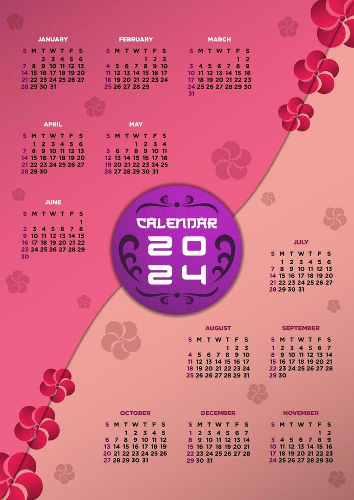 vecteur modèle calendrier 2024 Sakura thèmes