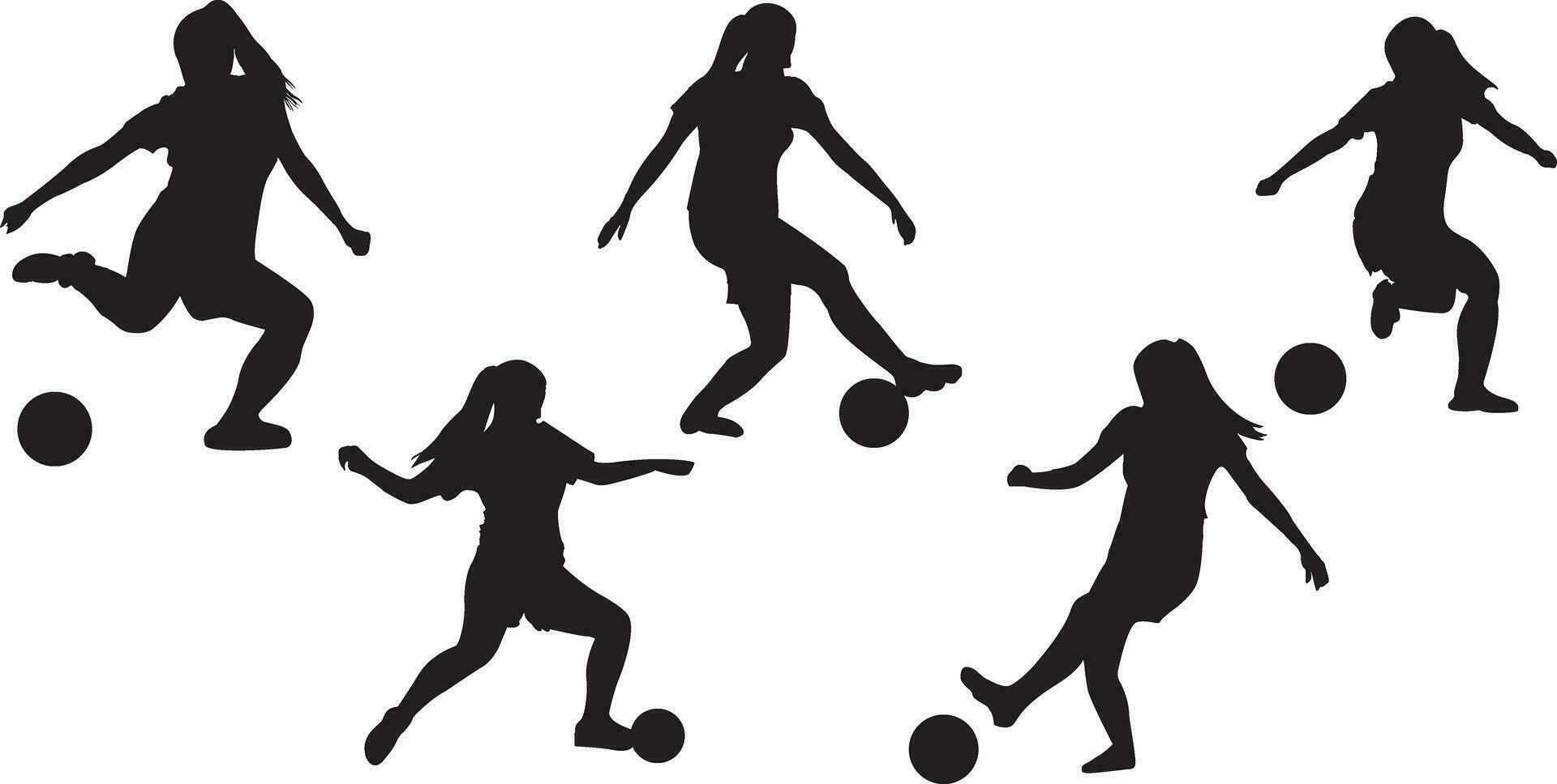 une Jeune femme en jouant football silhouette vecteur