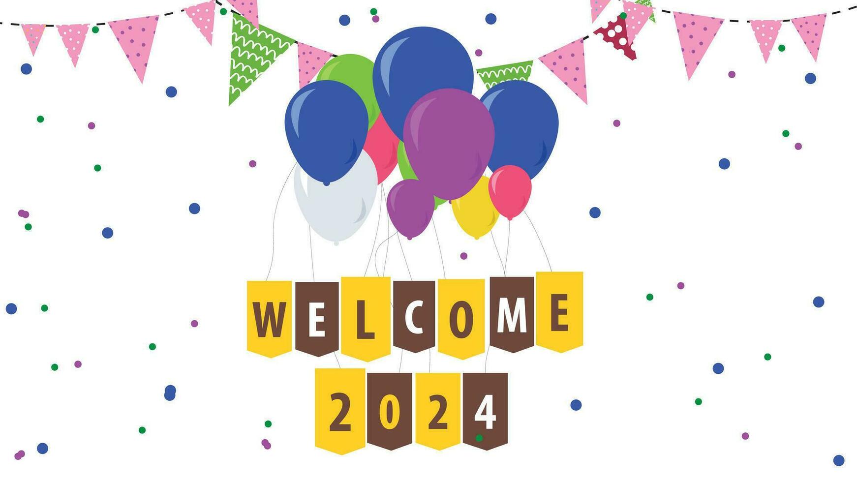 Bienvenue 2024 des ballons levage texte boîte accueillant Nouveau année fête avec anniversaire fête décorations vecteur