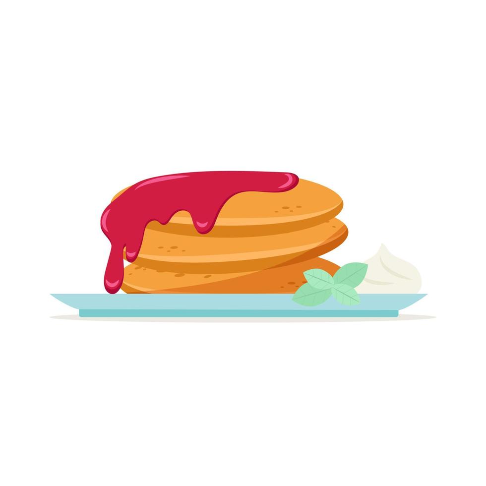 crêpes sur une assiette saupoudrée de confiture, illustration vectorielle de nourriture dans un style plat vecteur