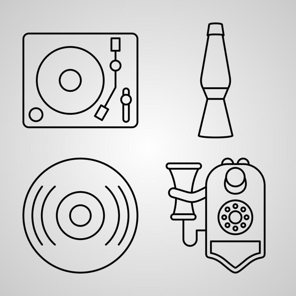 ensemble d'icônes du design plat de fine ligne de rétro vecteur