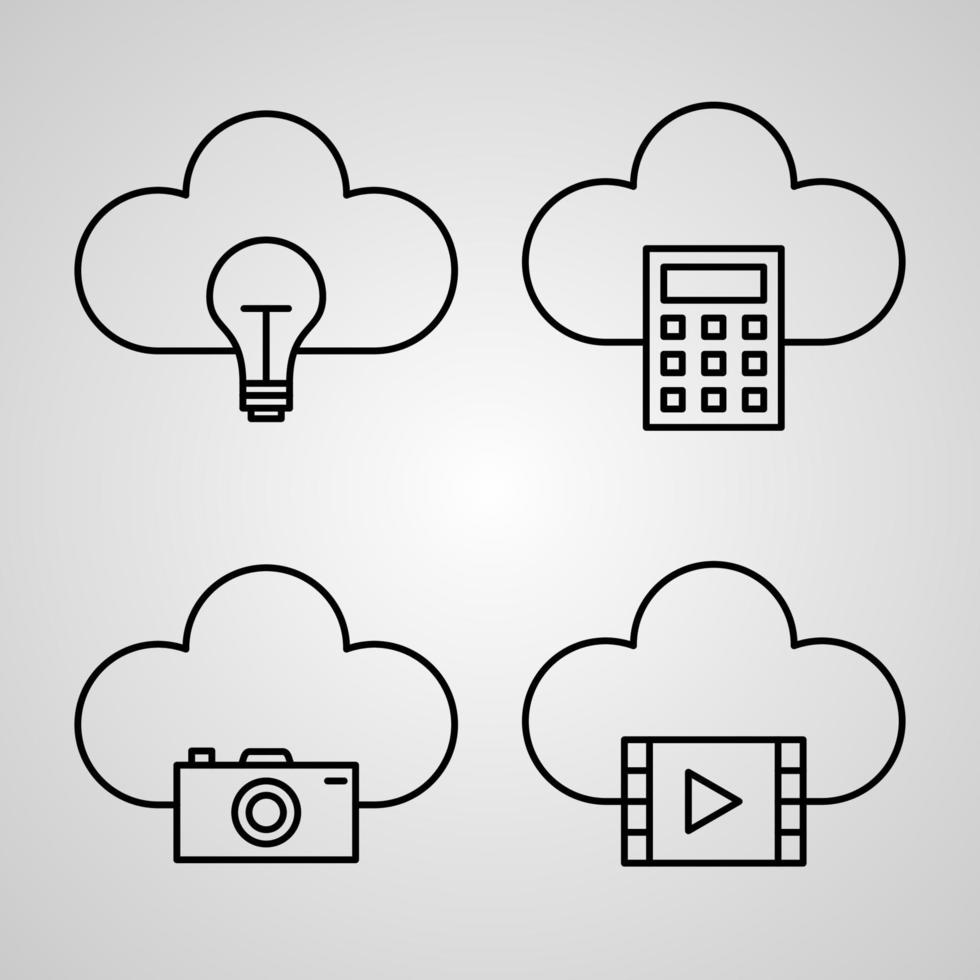 jeu d'icônes simples d'icônes de ligne liées au cloud computing vecteur