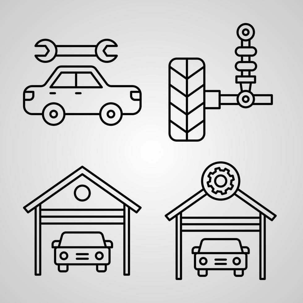 jeu d'icônes simple d'icônes de ligne liées au service de voiture vecteur