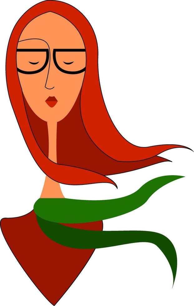 portrait de une fille avec rouge cheveux lunettes et vert écharpe vecteur illustration sur blanc Contexte