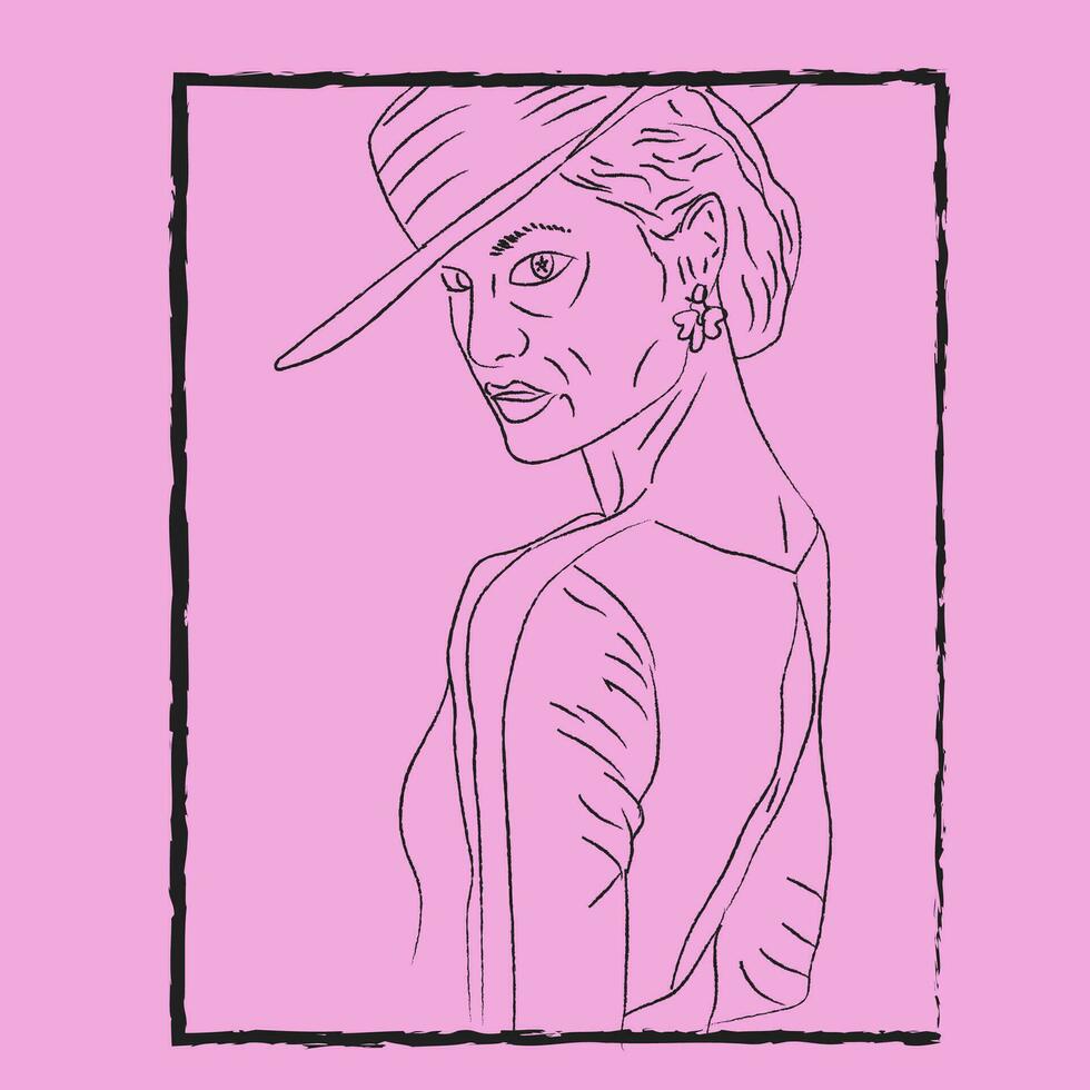ligne art de une femme portant une élégant chapeau plus de violet Contexte vecteur ou Couleur illustration