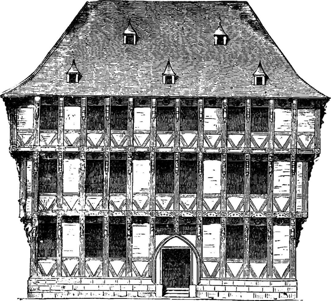 de face de une baie travail maison à Halberstadt, ancien illustration. vecteur