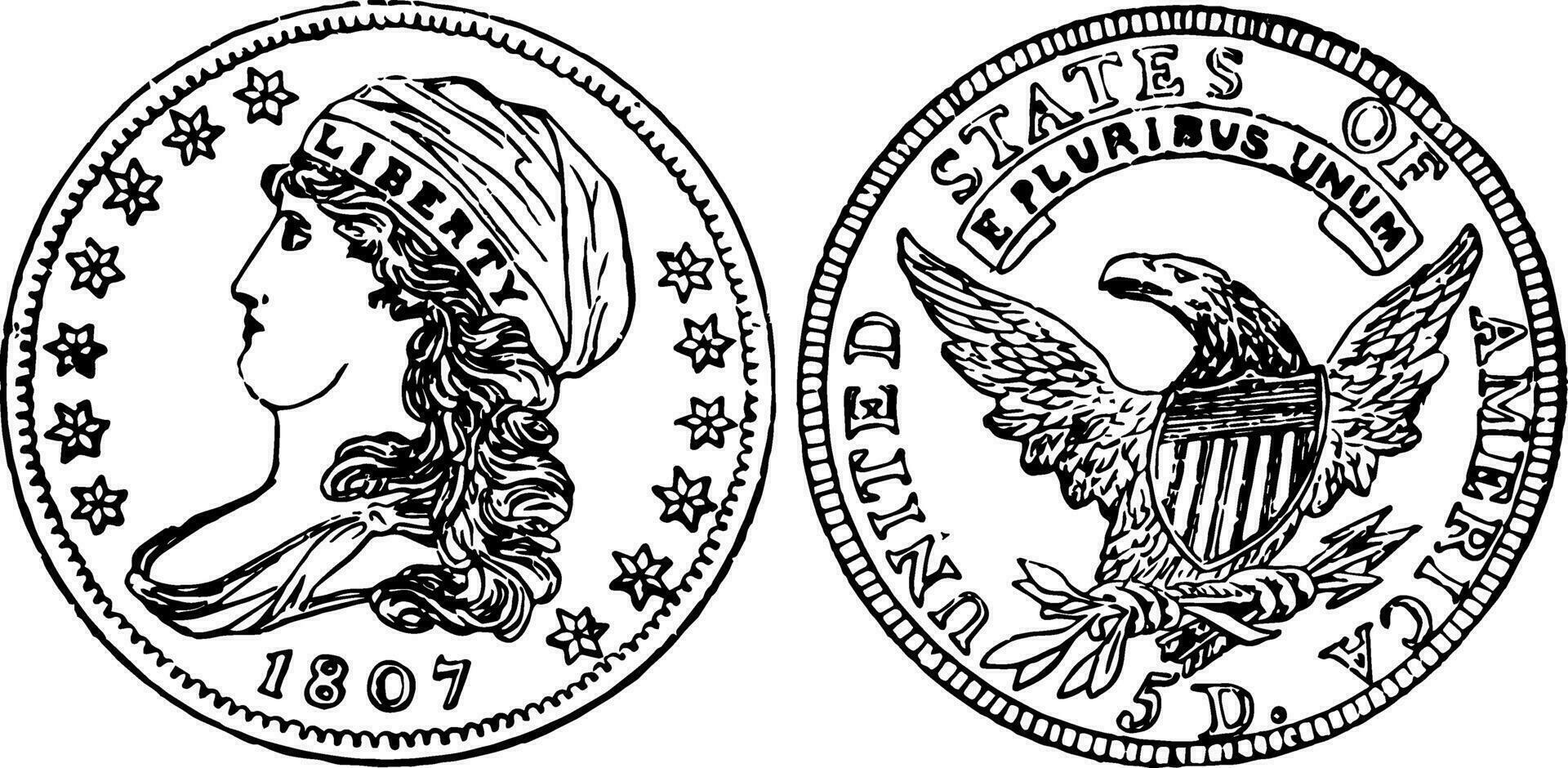 or moitié Aigle pièce de monnaie, 1807 ancien illustration. vecteur