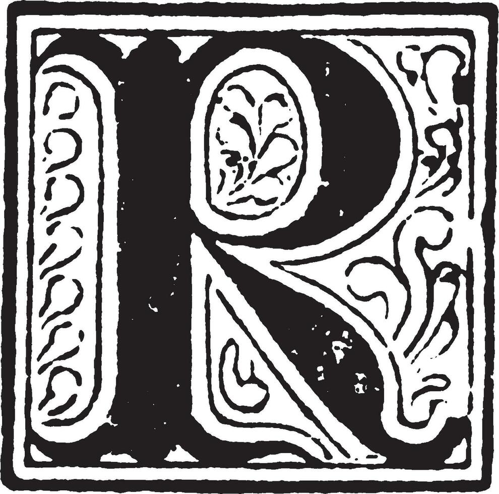 r, lettre, illustration vintage vecteur