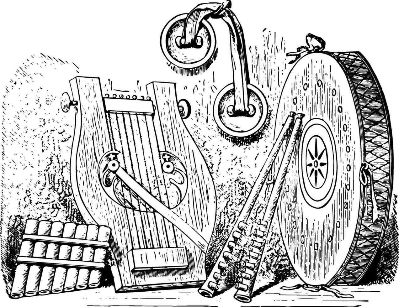 assorti musical instruments, ancien illustration. vecteur