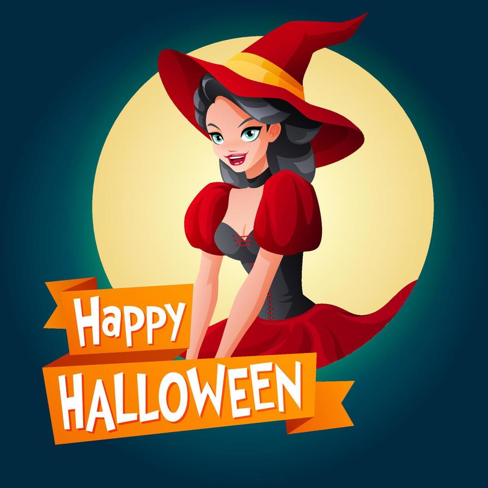 joyeux halloween vecteur carte avec femme en costume de sorcière