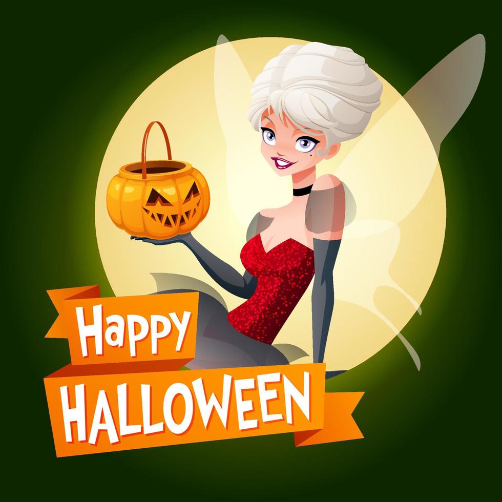 joyeux halloween vecteur carte avec femme en costume de fée