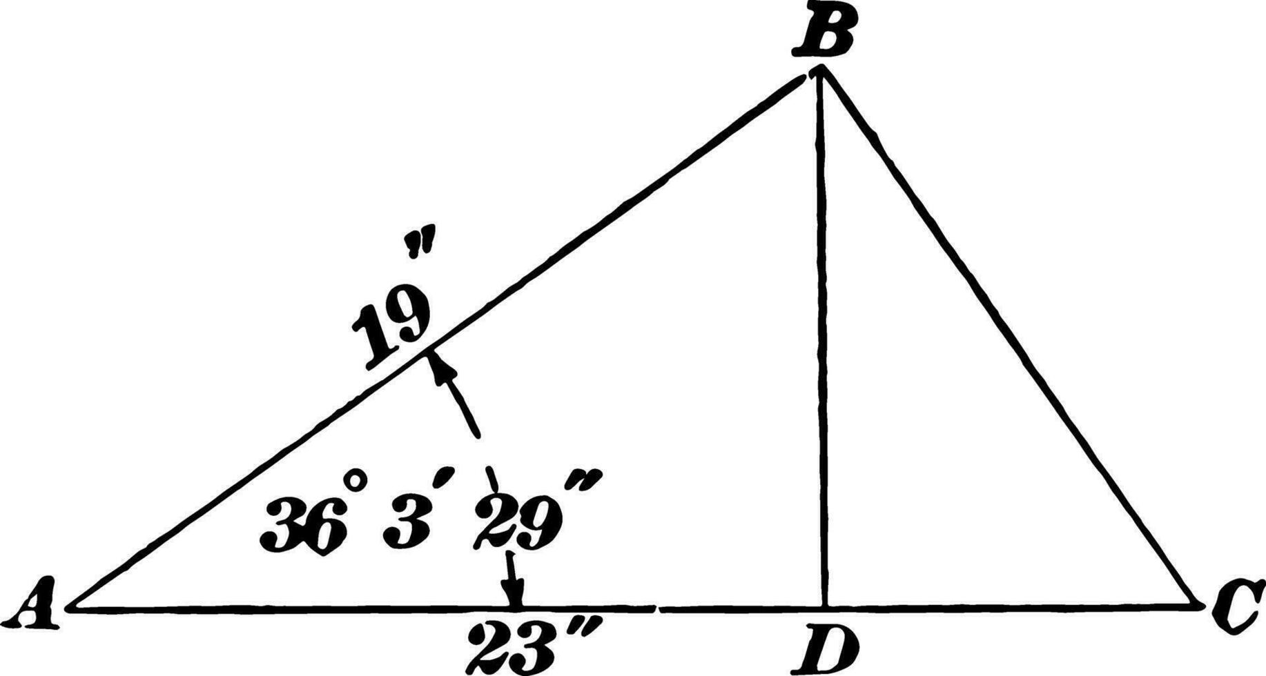 oblique Triangle avec perpendiculaire tiré ancien illustration. vecteur