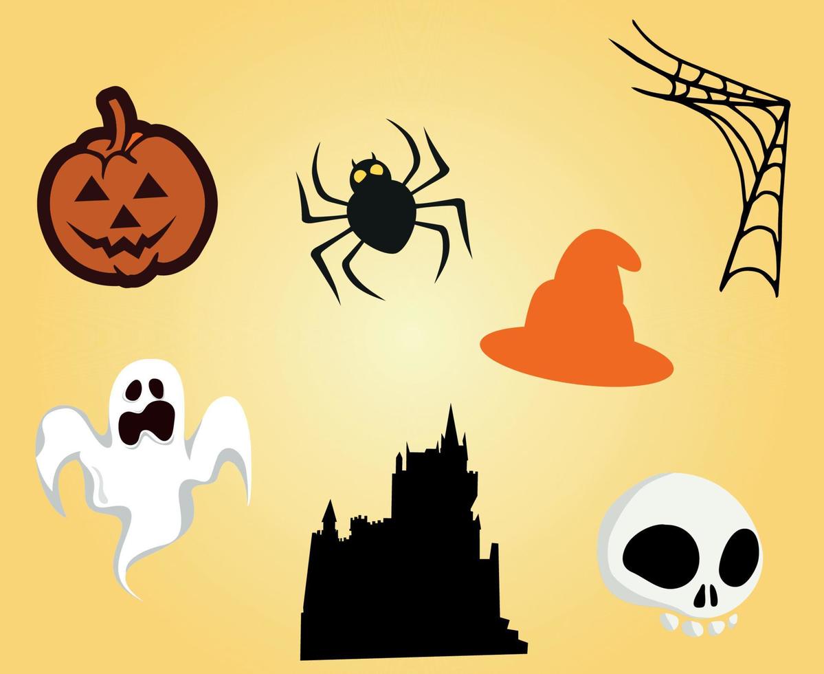 objets halloween fantôme vecteur citrouille truc ou friandise avec le château d'araignée