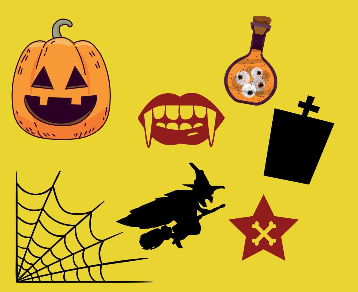 abstrait design halloween jour 31 octobre objets araignée tombe illustration citrouille vecteur