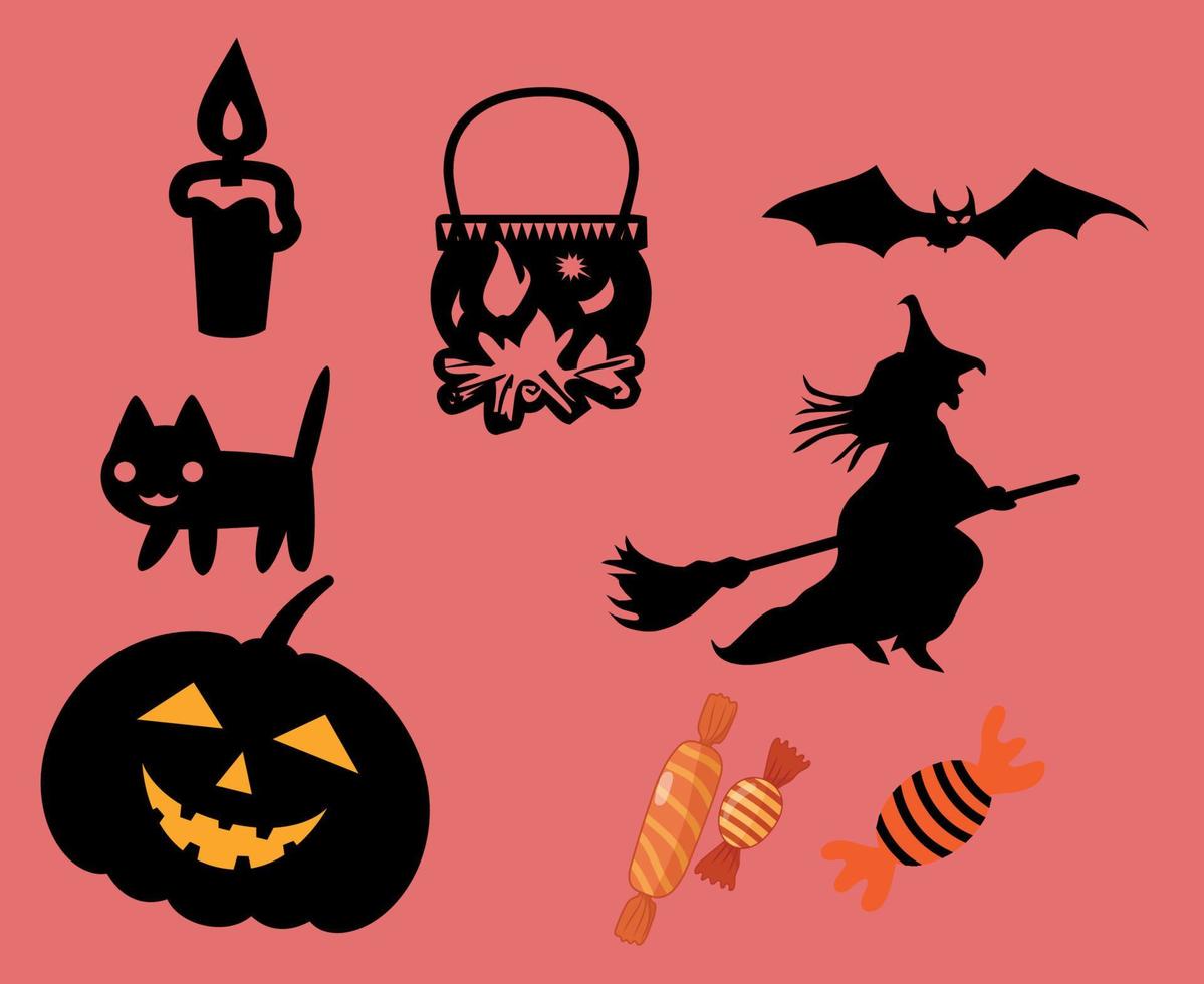 objets abstraits bonbons halloween jour 31 octobre chauve-souris chat illustration citrouille vecteur