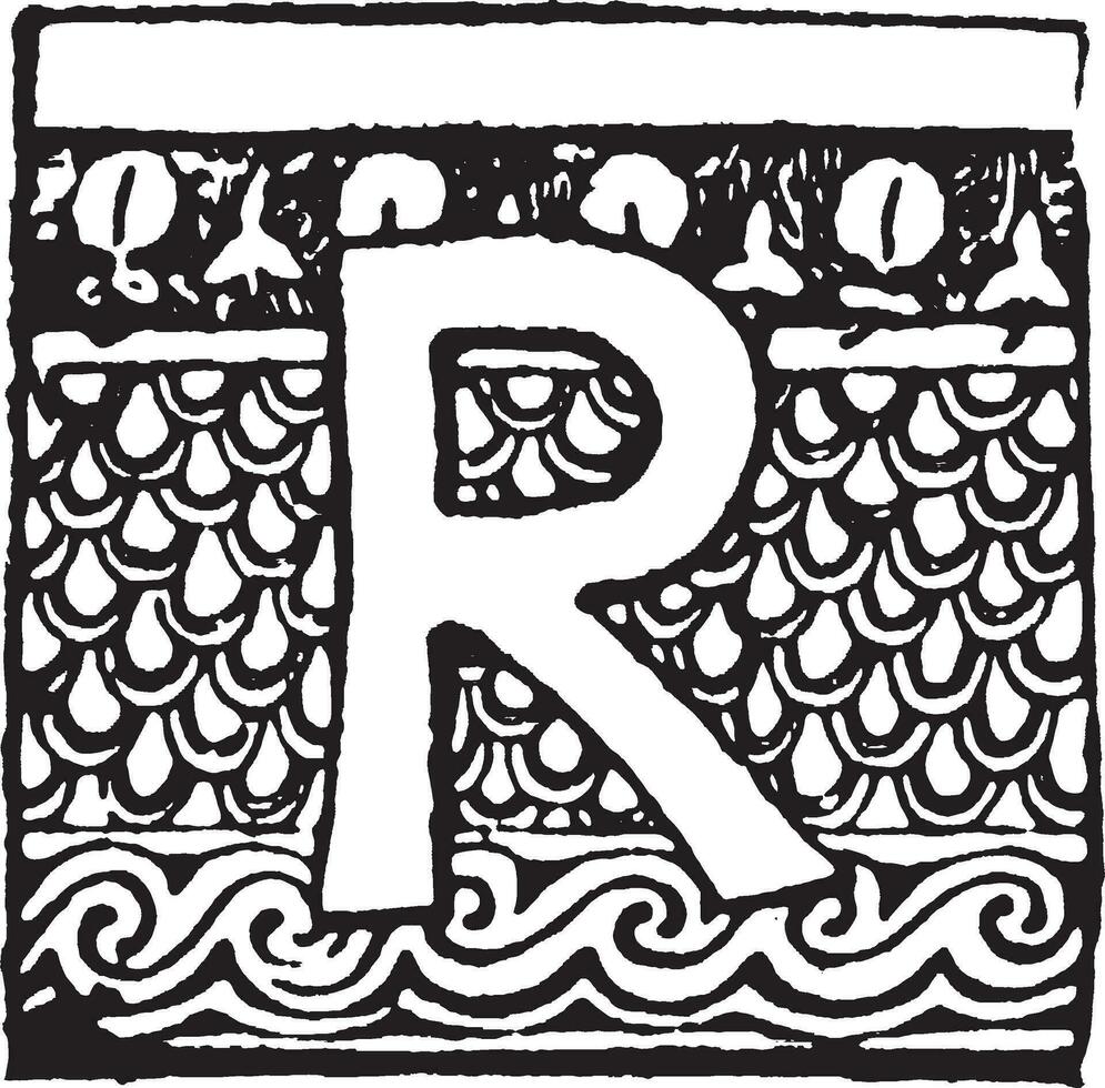 r, fleuri initial, ancien illustration vecteur