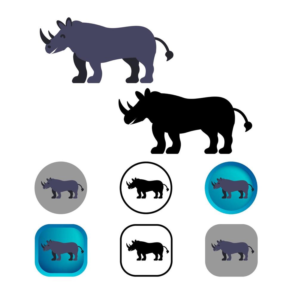 collection d'icônes d'animaux rhinocéros plats vecteur