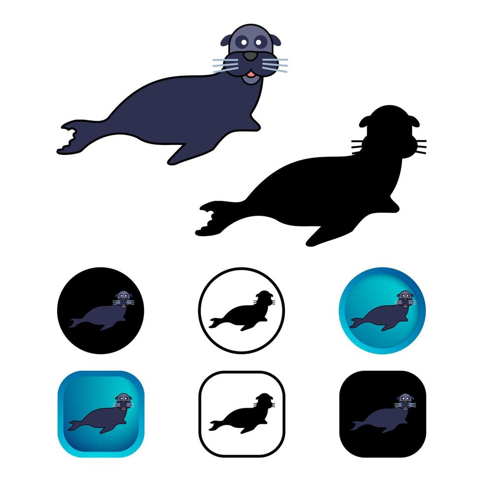 collection d'icônes de lion de mer plat vecteur