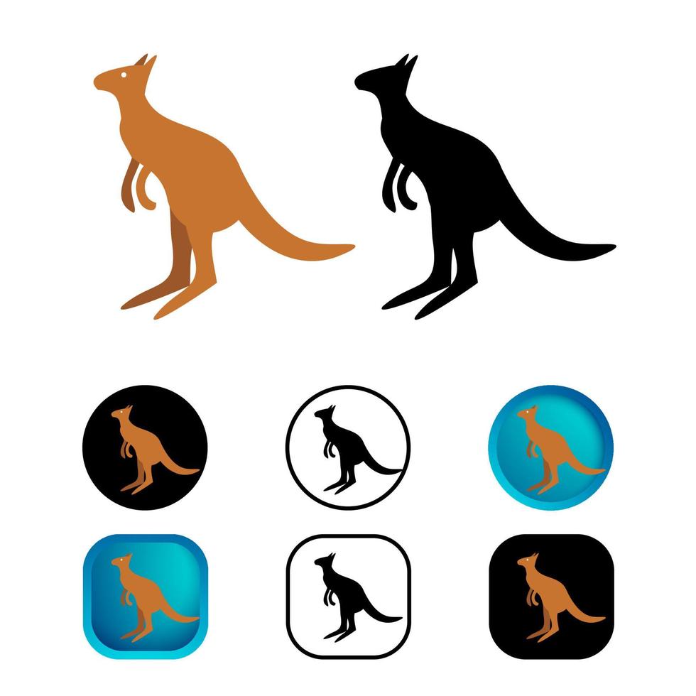 collection d'icônes de mammifères wallaby plats vecteur