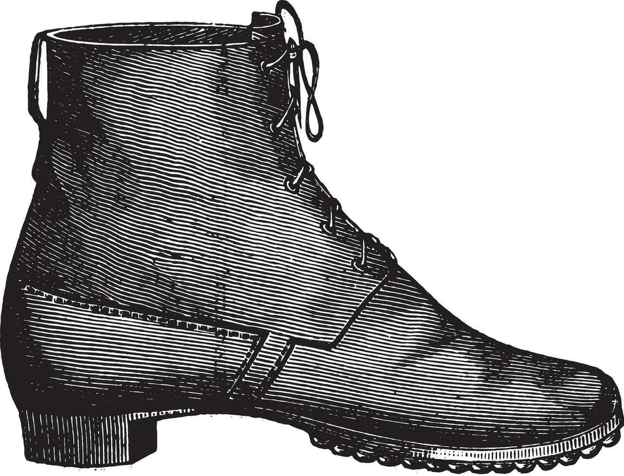 ordonnance chaussure pour le pied soldat passé, ancien gravure. vecteur