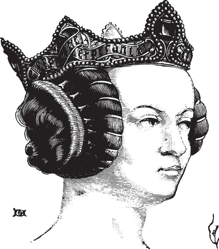 coiffure de une noble Dame en dessous de Charles v, ancien gravure. vecteur
