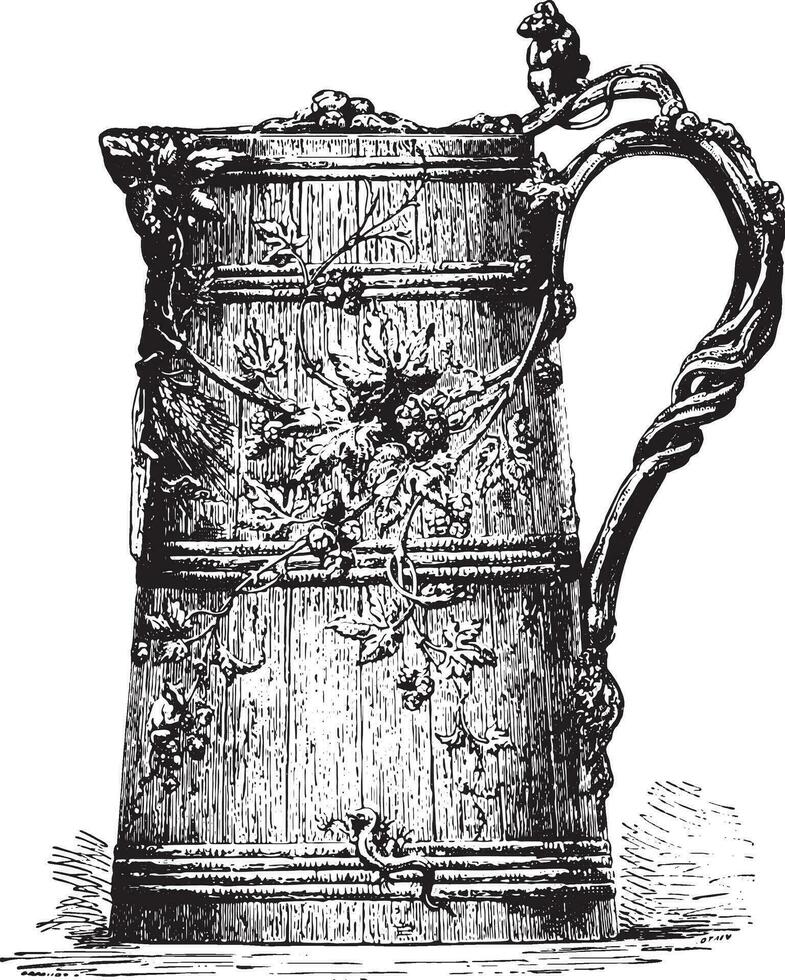 pot Bière gravé argent, ancien gravure. vecteur