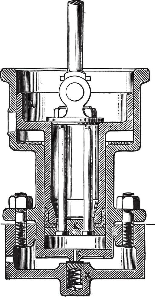 corliss distribution, air piston tasse, ancien gravure. vecteur