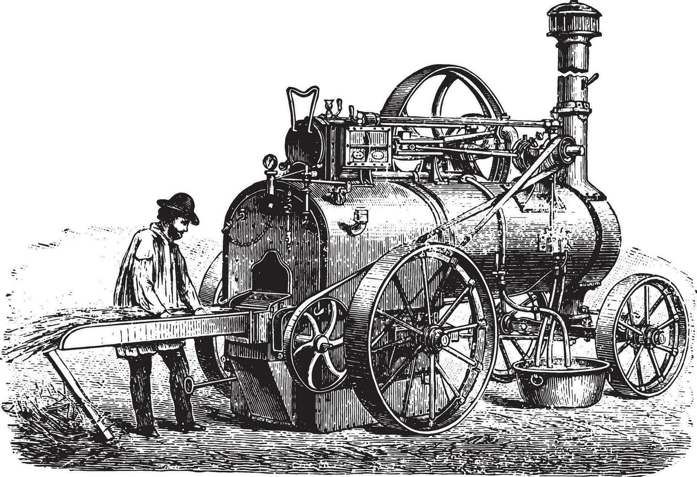 vue de une portable moteur chauffe-eau avec paille, ancien gravure. vecteur