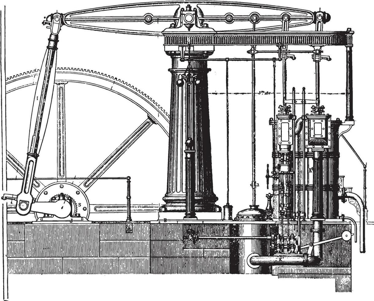 vue de le faisceau moteur, composé taper, ancien gravure. vecteur