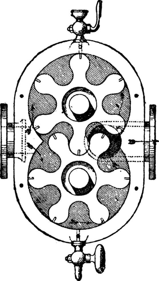 rotatif pompe avec deux axe, M. Broquet, ancien gravure. vecteur