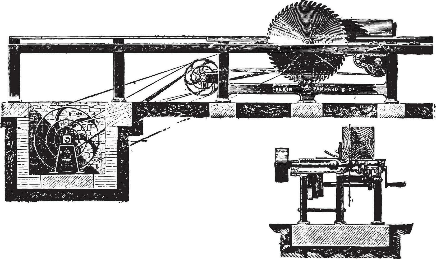 circulaire vu avec chariot, ancien gravure. vecteur