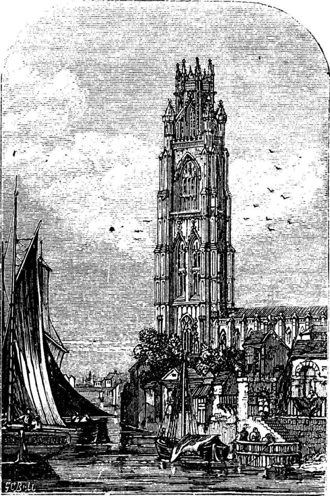 st Botolph église, Boston, Lincolnshire, Angleterre, Royaume-Uni ancien gravure vecteur