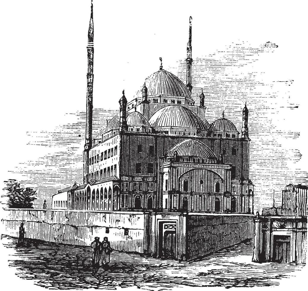 mosquée de Mohammed Ali ou albâtre mosquée, dans le citadelle de Caire, Egypte. ancien gravure. vecteur