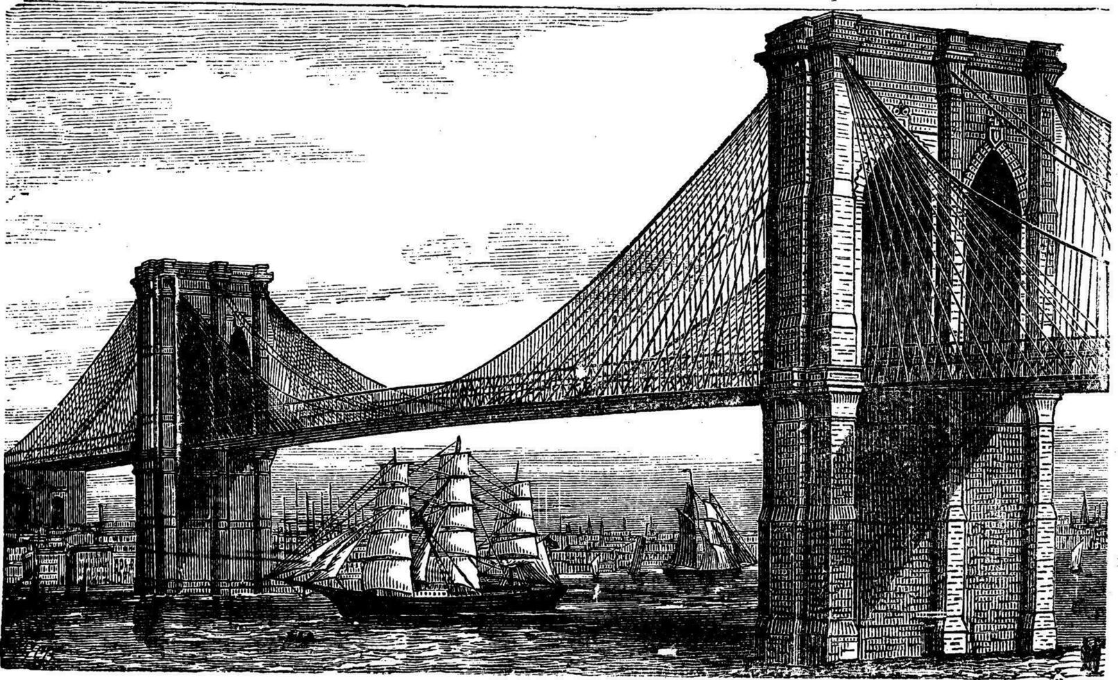 illustration de Brooklyn pont et est rivière, Nouveau York, uni États. ancien gravure de années 1890 vecteur