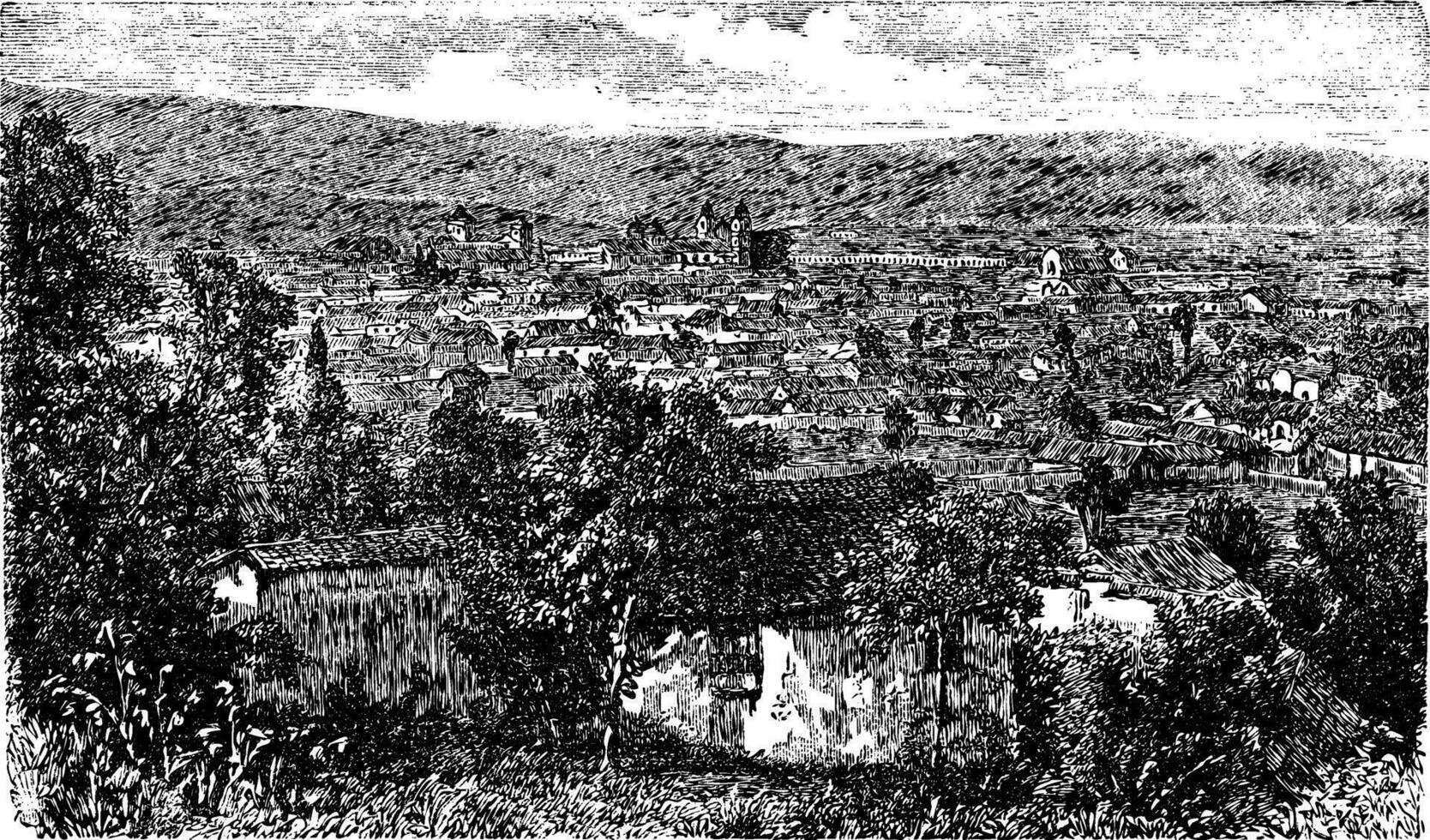 Bogota ville, Capitale de Colombie, ancien gravure dans le années 1890 vecteur