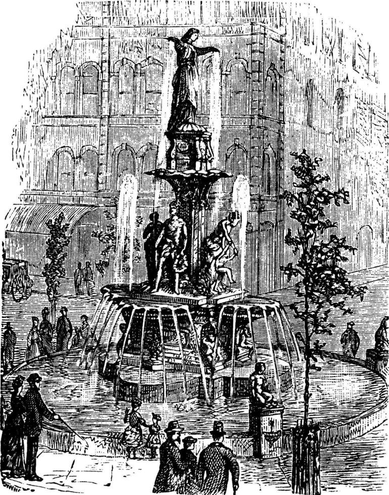 Tyler Davidson Fontaine ou génie de l'eau ou le Dame ou le Fontaine, dans cincinnati, Ohio, Etats-Unis ancien gravure vecteur