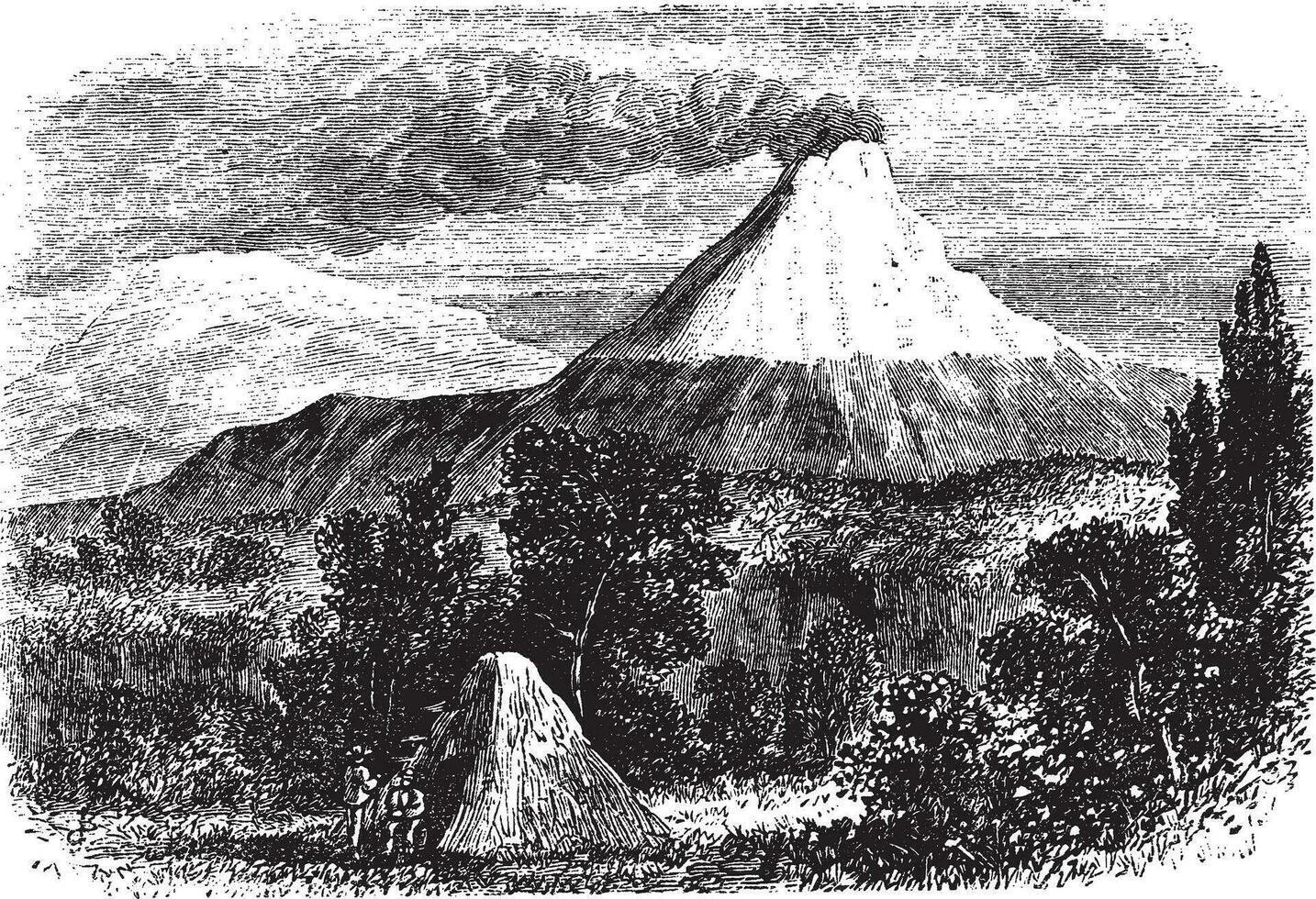 cotopaxi volcan dans équateur, ancien gravure vecteur