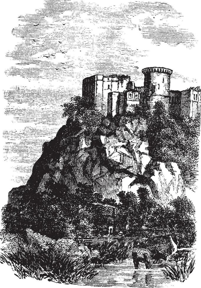 falaise Château dans la Normandie, France, ancien gravure vecteur